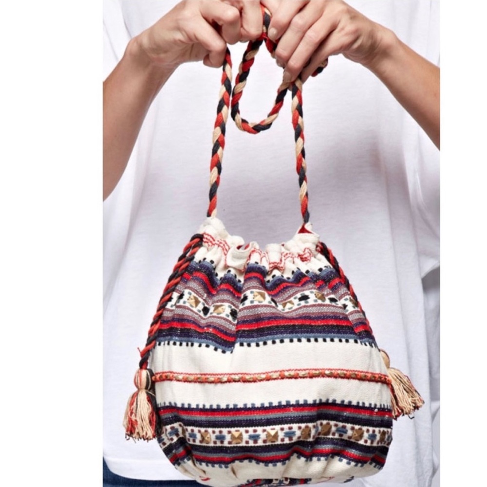 NEW• Red/Blue Multi Boho Bucket Bag - Picture 5 of 8